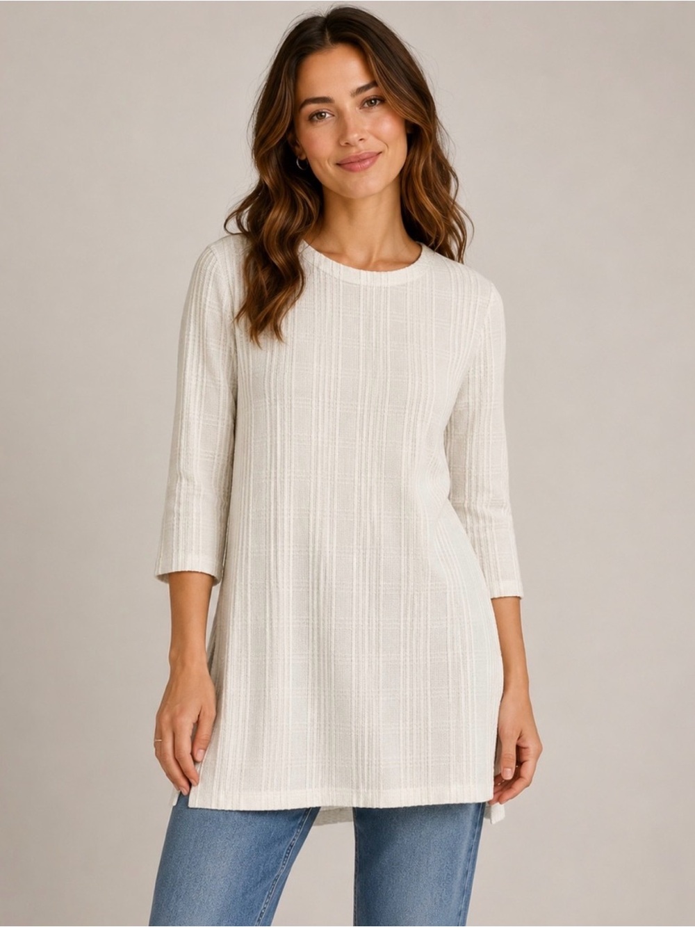 J. Jill Cream Textured Tunic Top or mini dress, 3/4 sleeves, Women’s Size Small